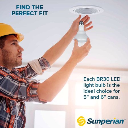 Sunperian BR30 LED Flood Light Bulbs 8.5W (65W Equivalent) 800LM Dimmable E26 Base 6-Pack SP34016-6PK